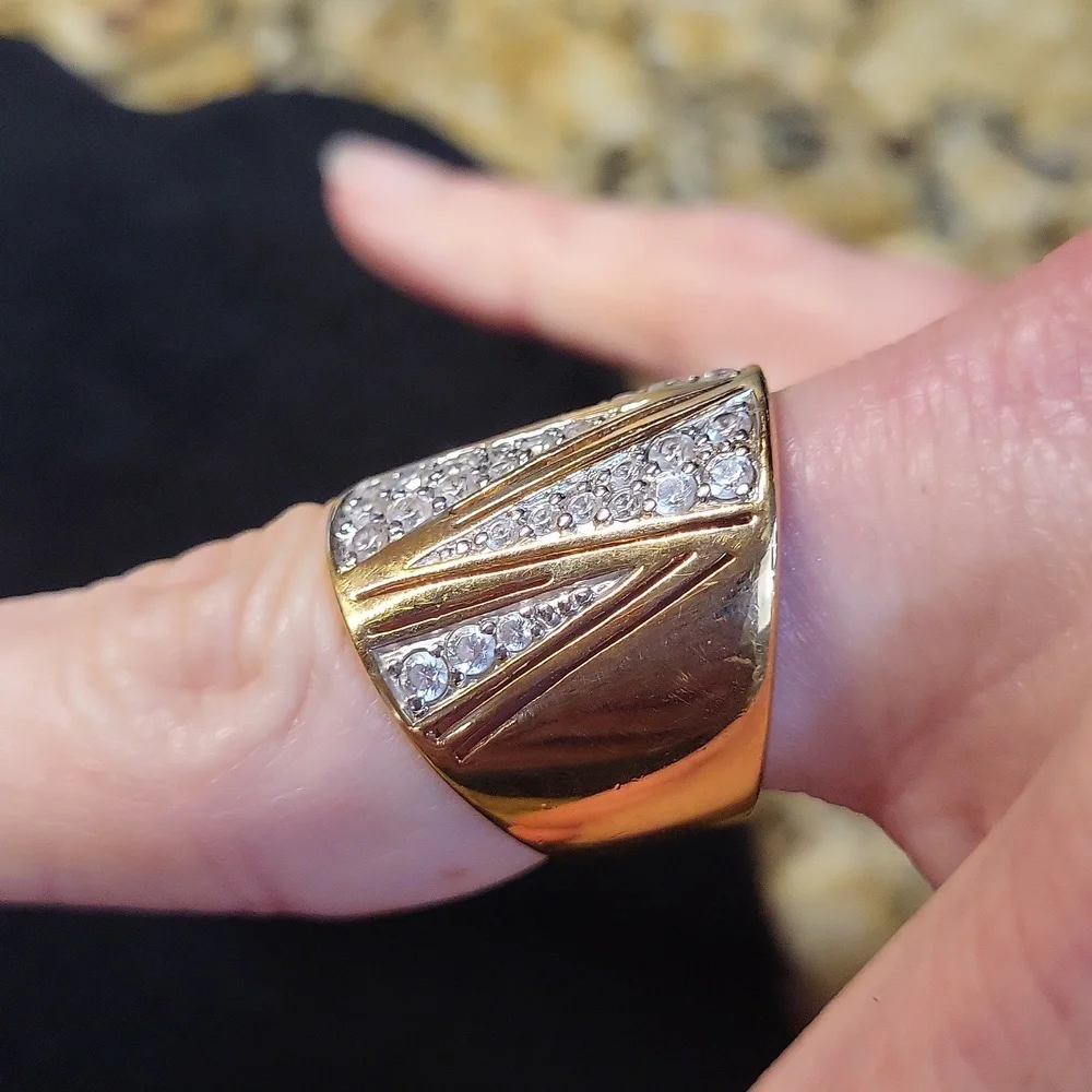 Beautiful Vermeil CZ 10k Gold Over Sterling Silver Cocktail Ring
